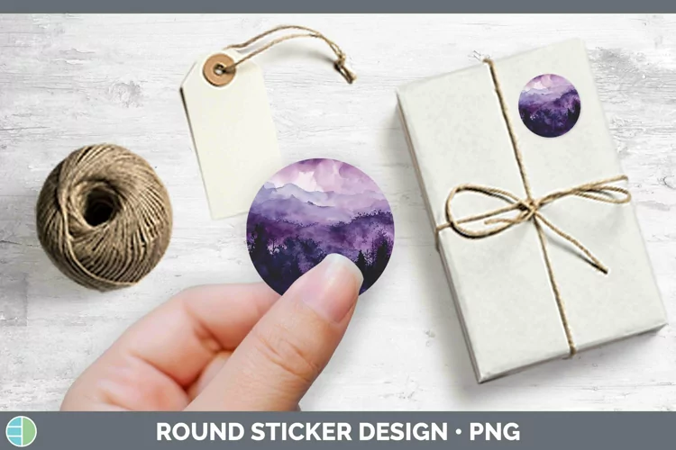 Purple Landscape Stickers | Round Labels Designs