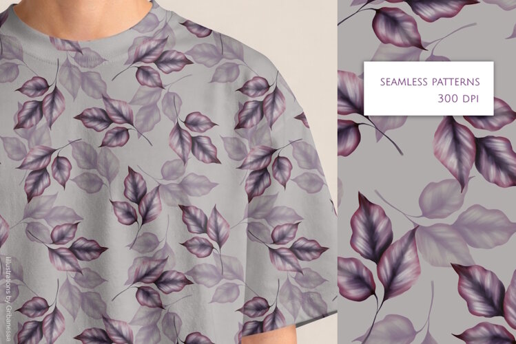 Purple Leaves Seamless Pattern example image 1