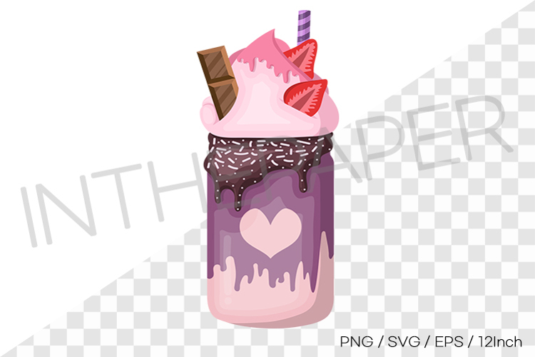 Strawberry pink monster milkshake PNG EPS SVG vector illust example image 1