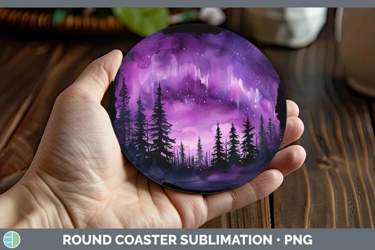 Purple Northern Lights Round Coaster Sublimation Coaster Des