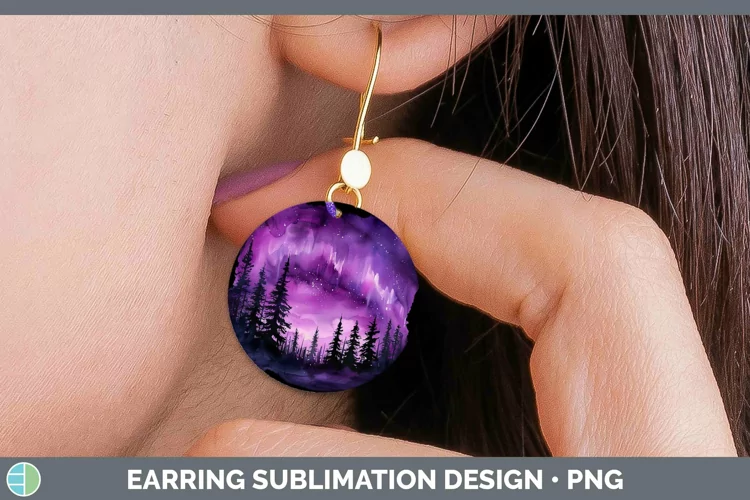 Purple Northern Lights Round Earrings Sublimation Earrings D