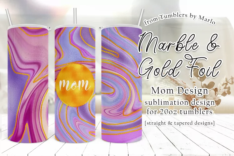 Pink Purple Marble and Gold 20oz Mom Tumbler
