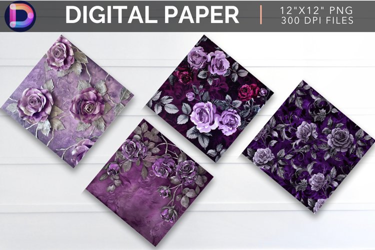 Purple Roses Digital Paper example image 1