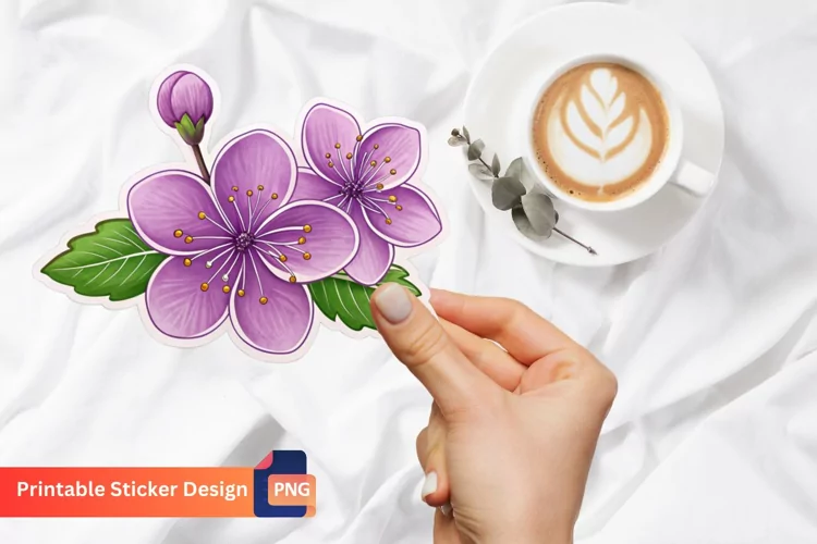 Purple Sakura Sticker, Sakura Blossom Art, Floral Sticker