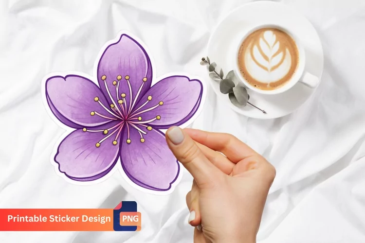 Purple Sakura Sticker, Sakura Blossom Art, Floral Sticker