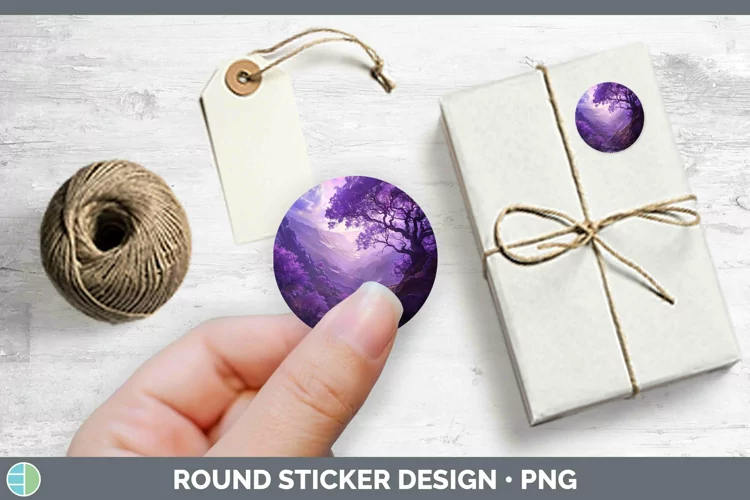 Purple Scenic View Stickers | Round Labels Designs