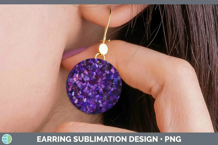 Purple Stained Glass Round Earrings Sublimation Earrings Des