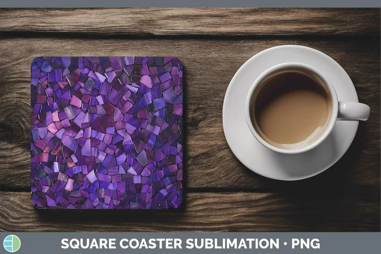 Purple Stained Glass Square Coaster Sublimation Coaster Desi