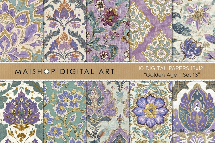 Purple and Teal Boho Chic Floral Patterns example image 1