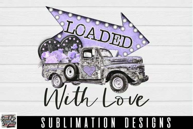 Purple Vintage Truck Valentines sublimation design