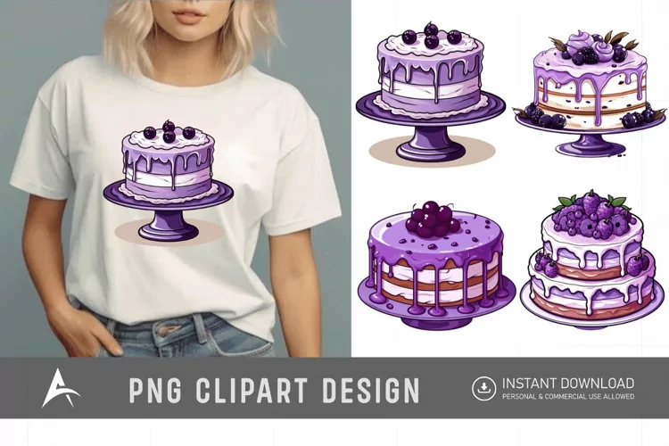 Watercolor Purple Cakes Clipart