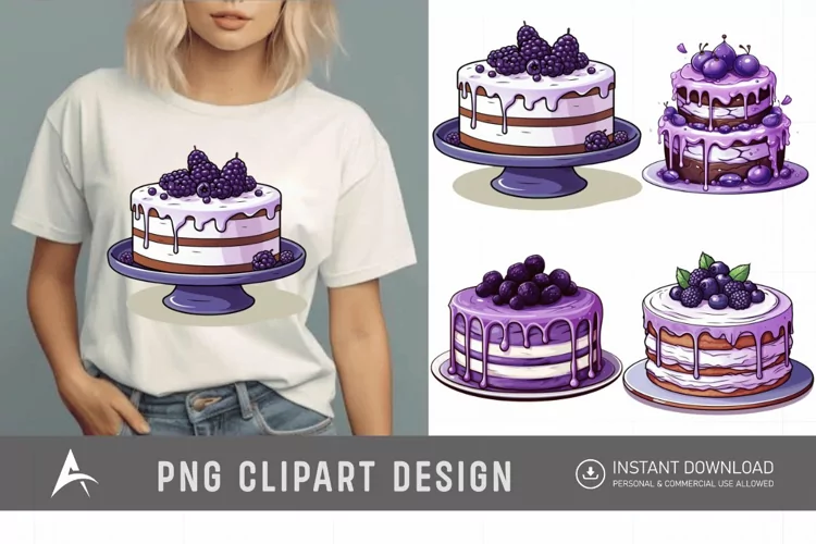 Watercolor Purple Cakes Clipart