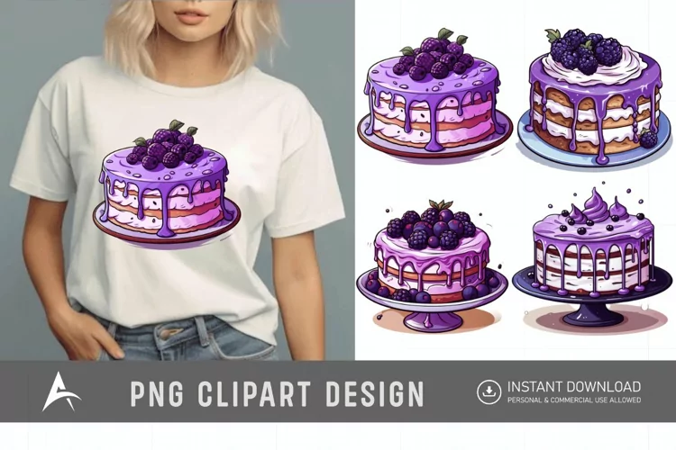 Watercolor Purple Cakes Clipart