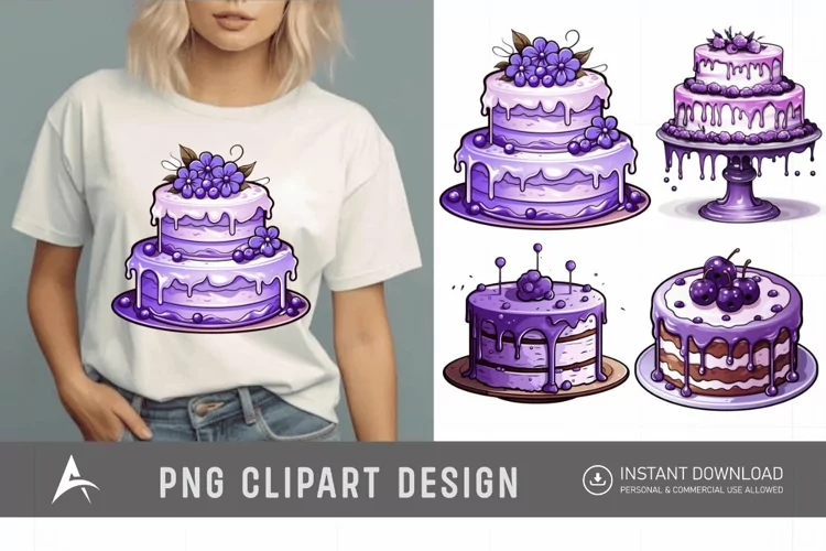 Watercolor Purple Cakes Clipart