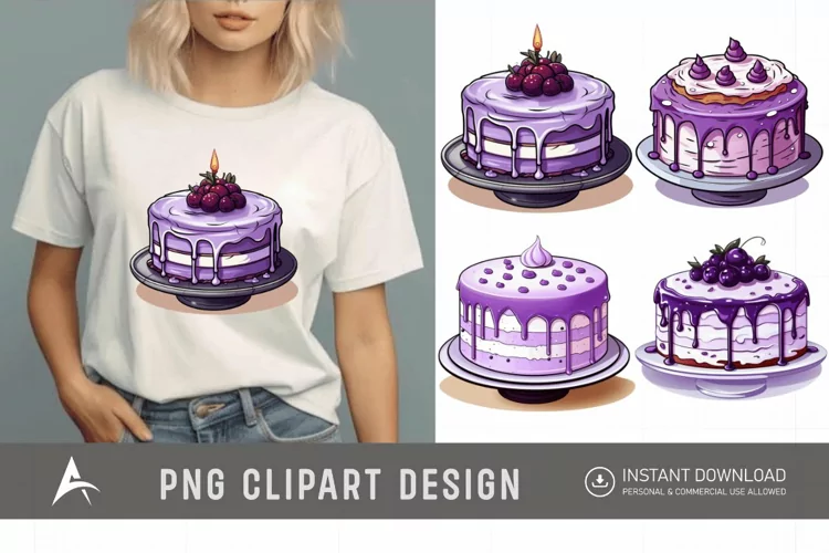 Watercolor Purple Cakes Clipart