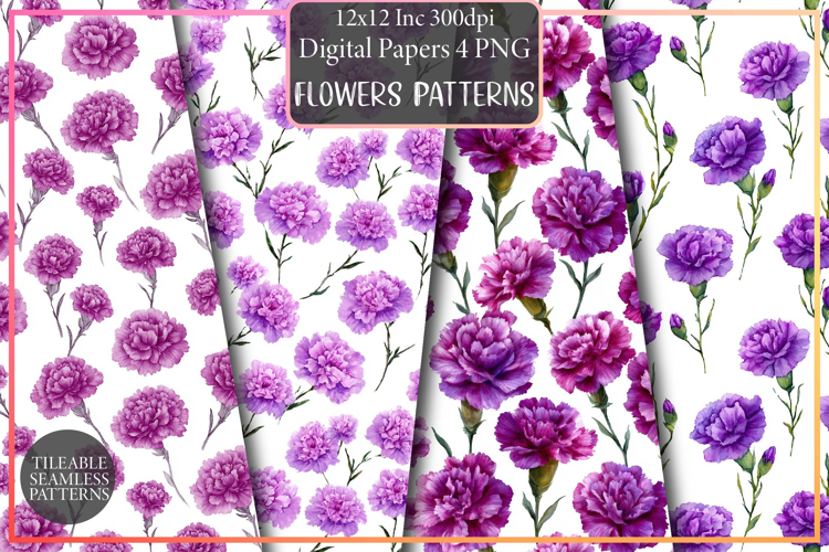 Purple Watercolor Carnation Patterns