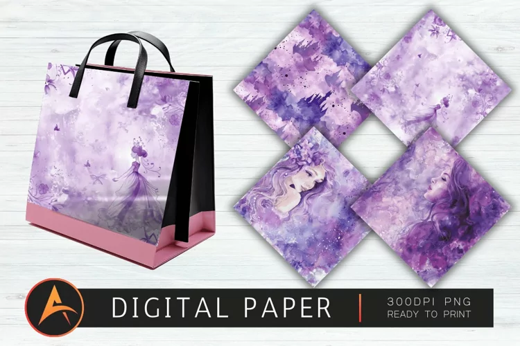 Purple Watercolor Princess Digital Paper