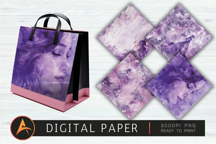 Purple Watercolor Princess Digital Paper