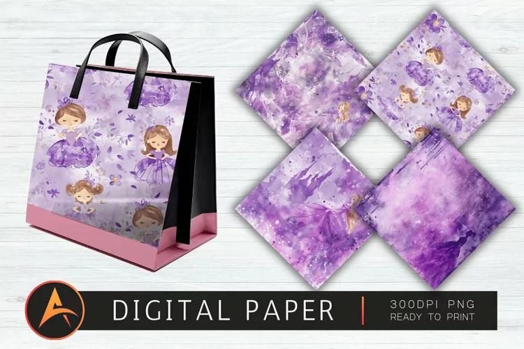 Purple Watercolor Princess Digital Paper