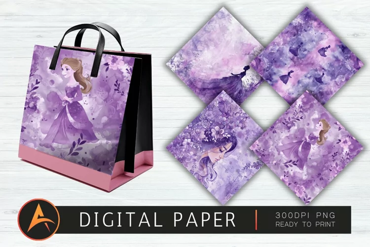 Purple Watercolor Princess Digital Paper