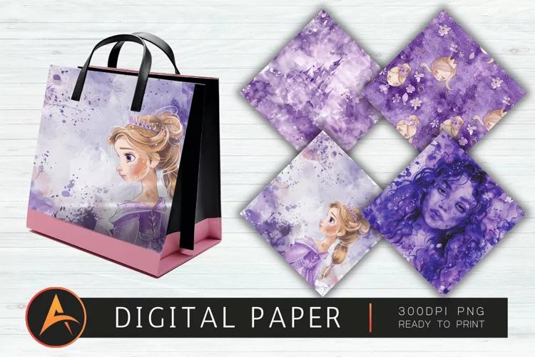 Purple Watercolor Princess Digital Paper