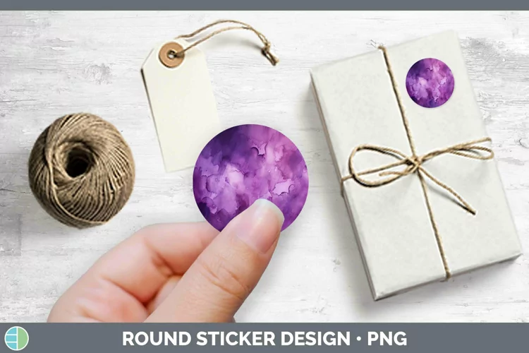 Purple Watercolor Stickers | Round Labels Designs
