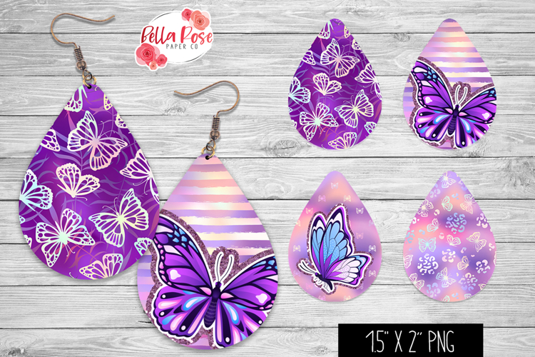 Purple Butterflies | 4 Sets of Teardrop Earrings