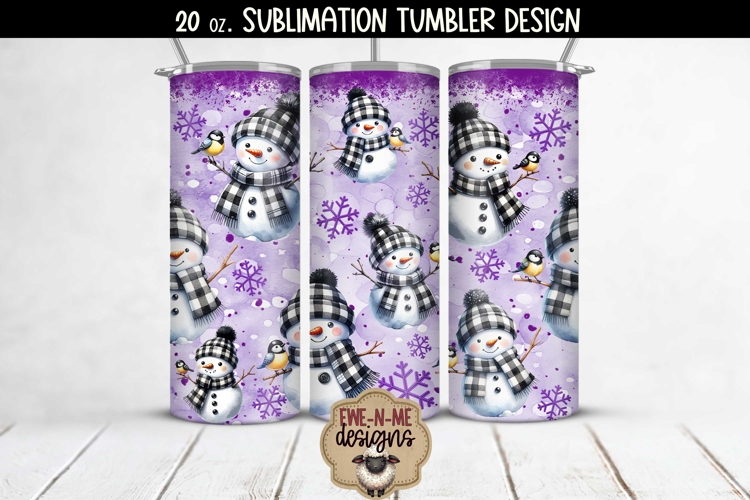 Plaid Snowman Purple Seamless 20 oz Sublimation Tumbler PNG