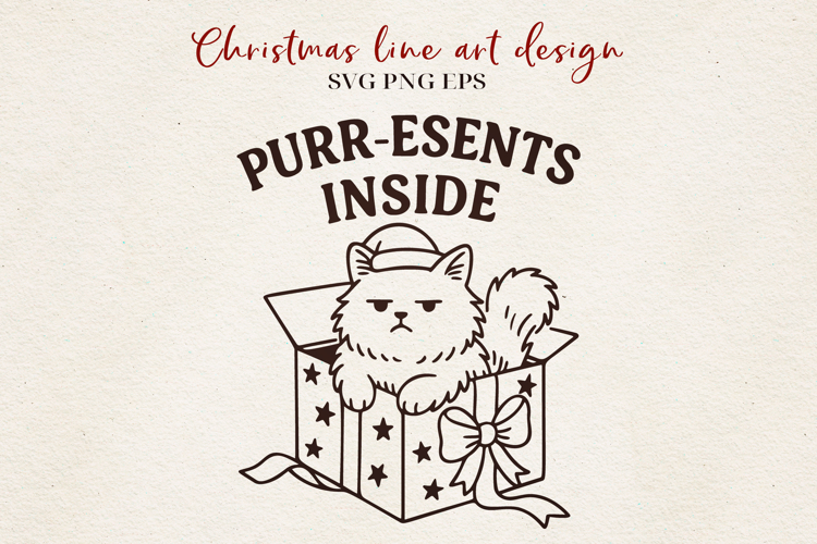 Christmas Cat Line Art | Grumpy Cat Gift SVG PNG EPS