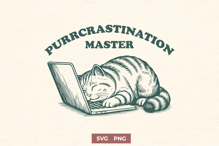 Purrcrastination Master Cat SVG PNG, Funny Lazy Cat Design