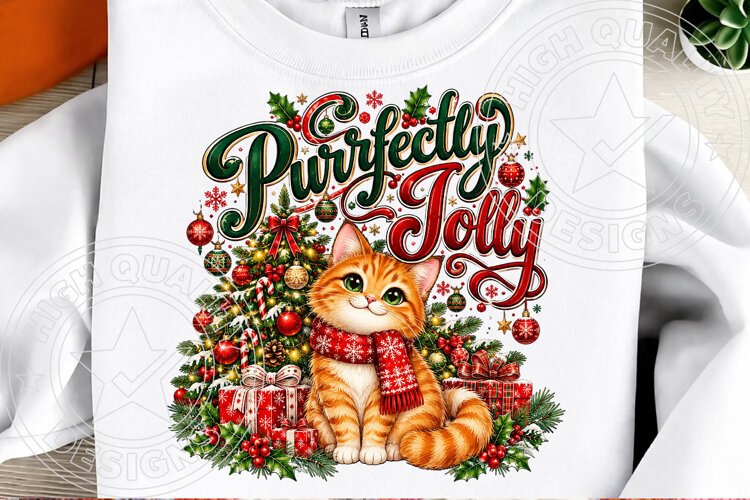 Purrrfectly Jolly Cute Christmas Cat Holiday Design example image 1