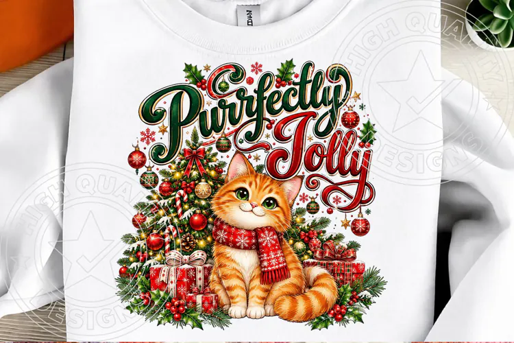 Purrrfectly Jolly Cute Christmas Cat Holiday Design