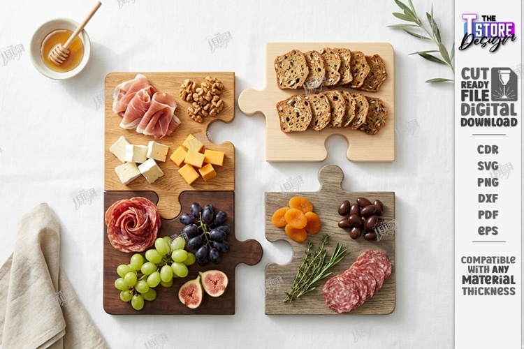 Puzzle Charcuterie Board Laser Cut| Serving Tray Kit | CNC