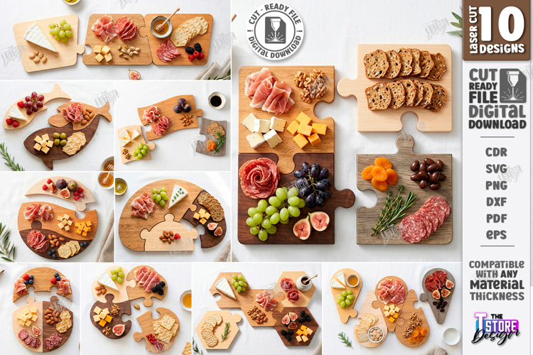 Puzzle Charcuterie Board Laser Cut Bundle | Serving Tray SVG