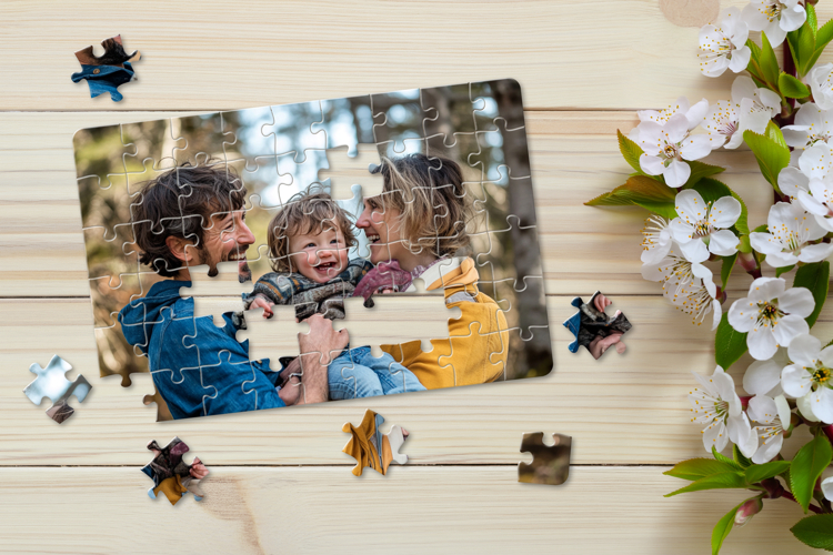 Jigsaw Puzzle Mockup Template on light spring background