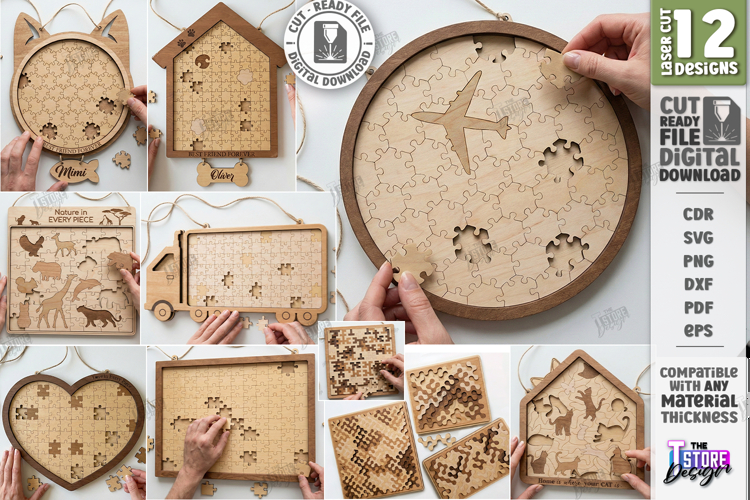 Puzzle Sample Laser Cut Bundle| Modern Puzzle |Family SVG