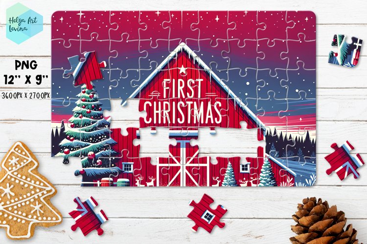 Christmas red barn| Christmas Kids Puzzles Sublimation
