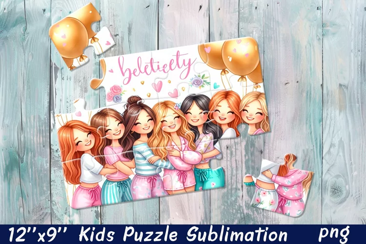 Girlfriends, party Puzzle Design. Girl puzzle sublimation