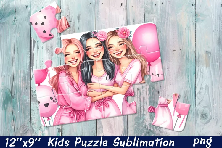 Girlfriends, party Puzzle Design. Girl puzzle sublimation