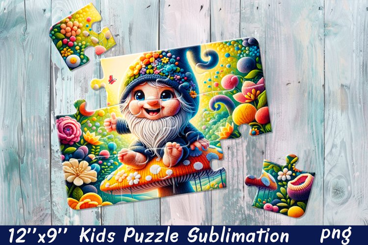 Gnome sits on a mushroom Puzzle Design. Animals Puzzle