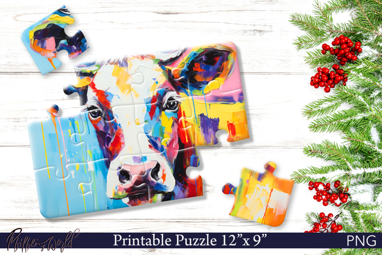 Cute Cow Puzzle PNG | Bright Animal Sublimation example image 1