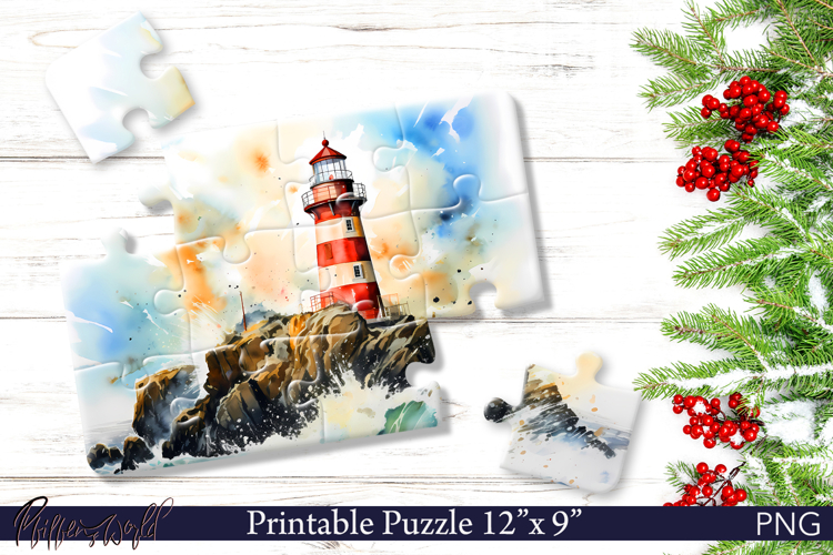 Ocean Lighthouse Puzzle PNG | Coastal Sublimation Design