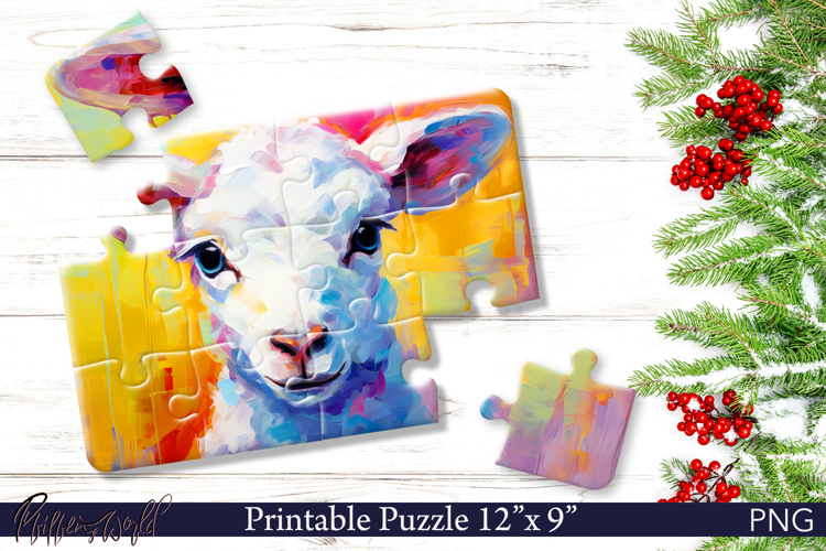 Cute Lamb Puzzle PNG | Bright Animal Sublimation