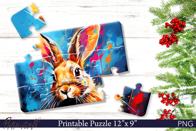 Cute Bunny Puzzle PNG | Bright Animal Sublimation example image 1