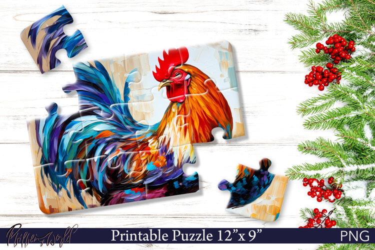 Cute Rooster Puzzle PNG | Bright Animal Sublimation example image 1