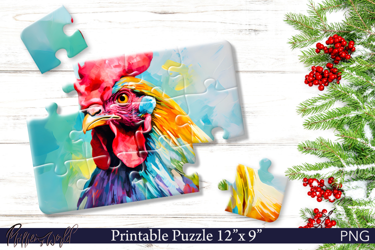 Rooster Printable Puzzle PNG | Colorful Farm Animal