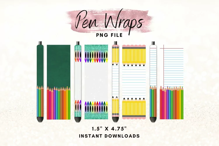 Colored Pencil School Theme Pen Wraps Printable Waterslide
