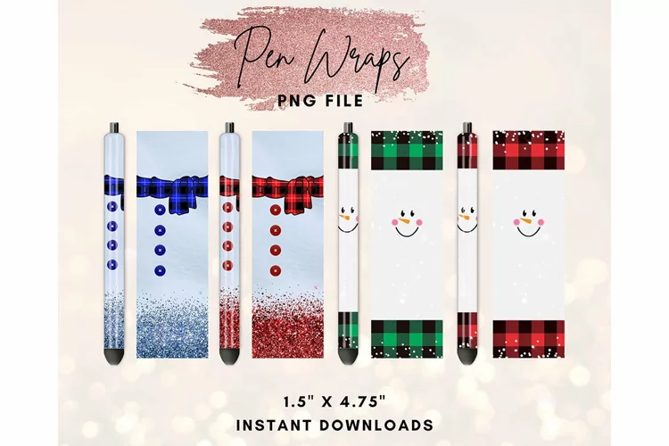 Christmas Snowman Pen Wrap Design Printable Waterslide Set