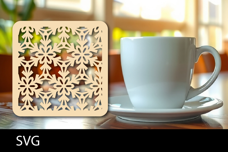Lasercut Coasters ornament, Coffee coaster snowflake svg