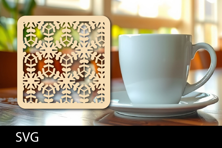 Lasercut Coasters ornament, Coffee coaster snowflake svg